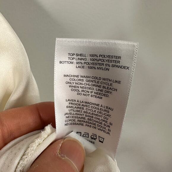 Express Cream V-neck Satin Bodysuit - Picture 7 of 7